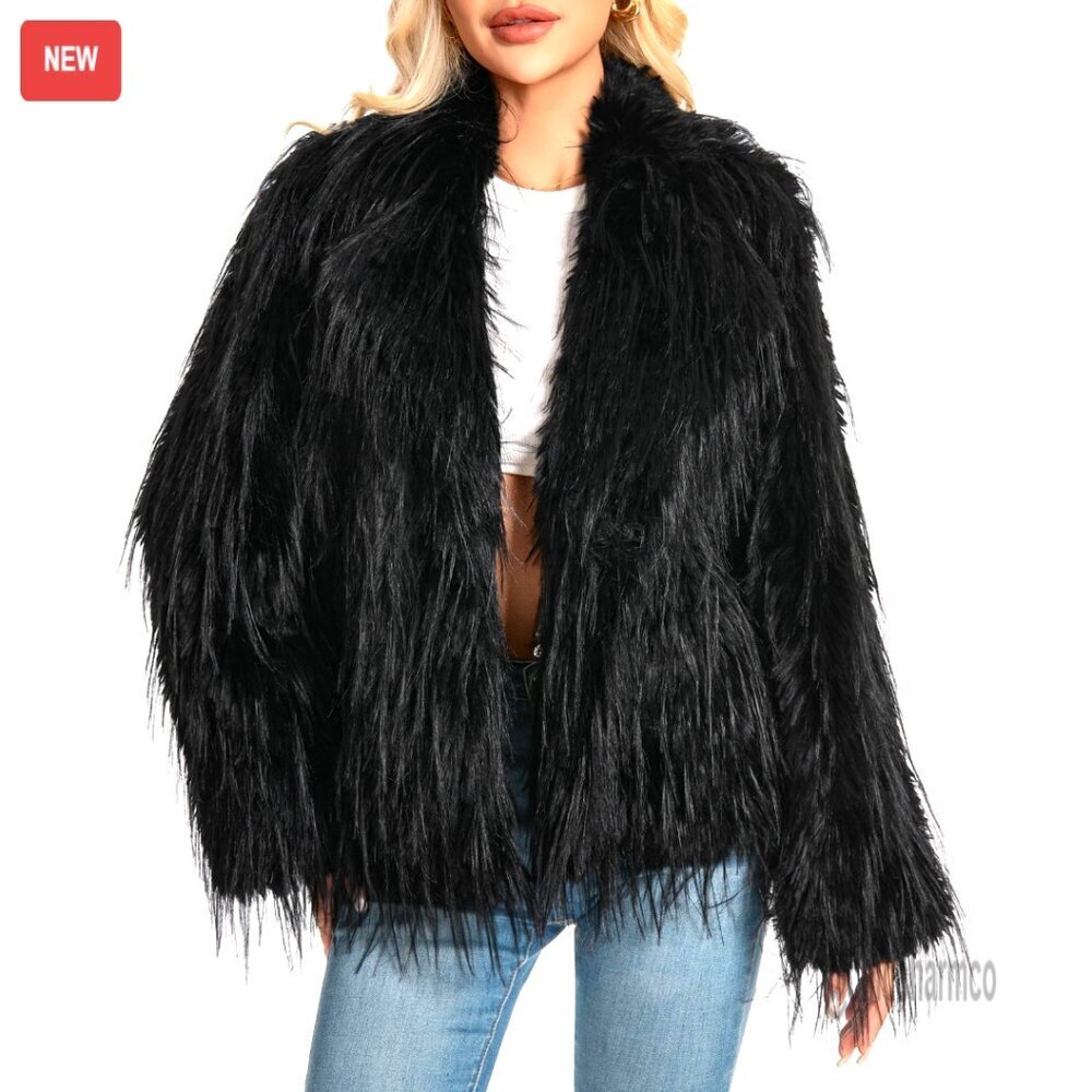Plus Size Faux Fur Coat Fuzzy Jacket Winter Outerwear with Pockets